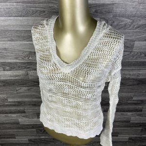 MAURICES V-Neck Long Sleeve Off White Hooded Pullover Sweater Women's Size Small